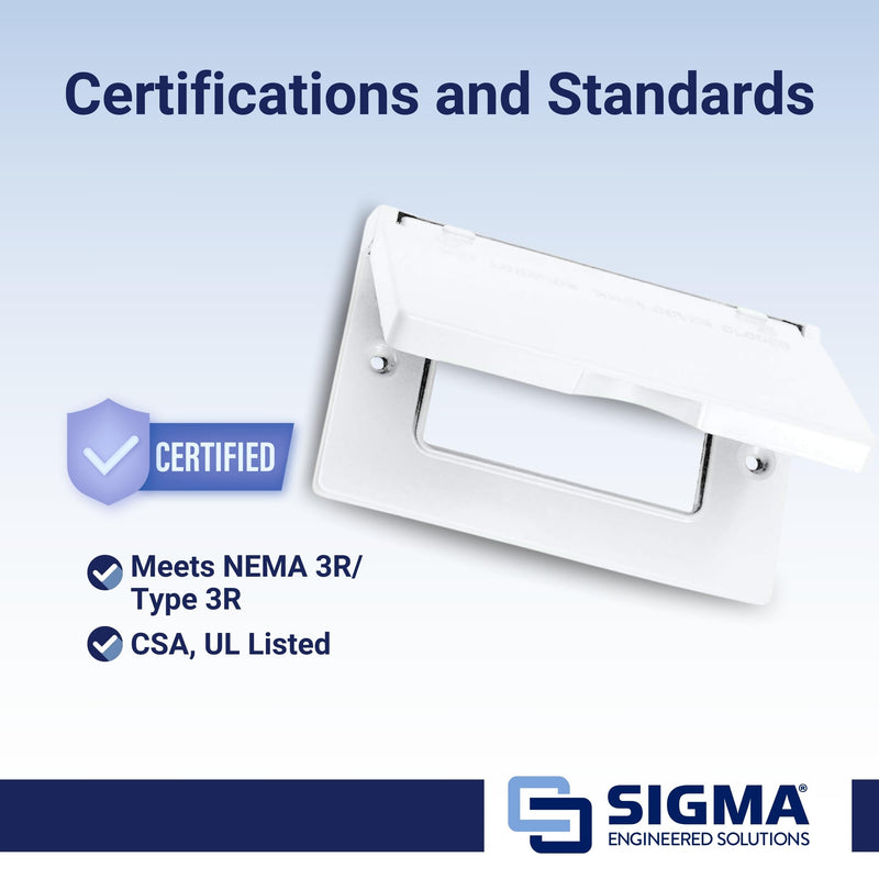 SIGMA ENGINEERED SOLUTIONS 14249WH Weatherproof Outdoor GFCI Outlet Cover, White, Metal, 1-Gang, Horizontal