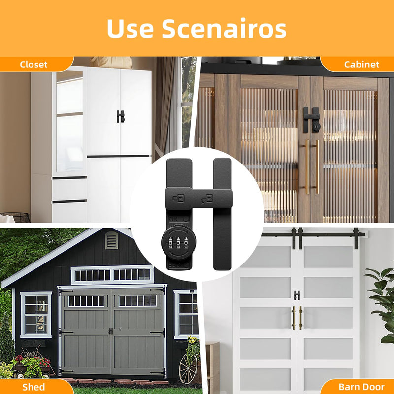 Barn Door Lock,180 Degree Flip Barn Door Locks and Gate Latches, Sliding/Bifold French Door Lock Latch for Gate Barn Garage Shed Window Cabinet Liquor 3-Digit Password Keyless,Black - NewNest Australia