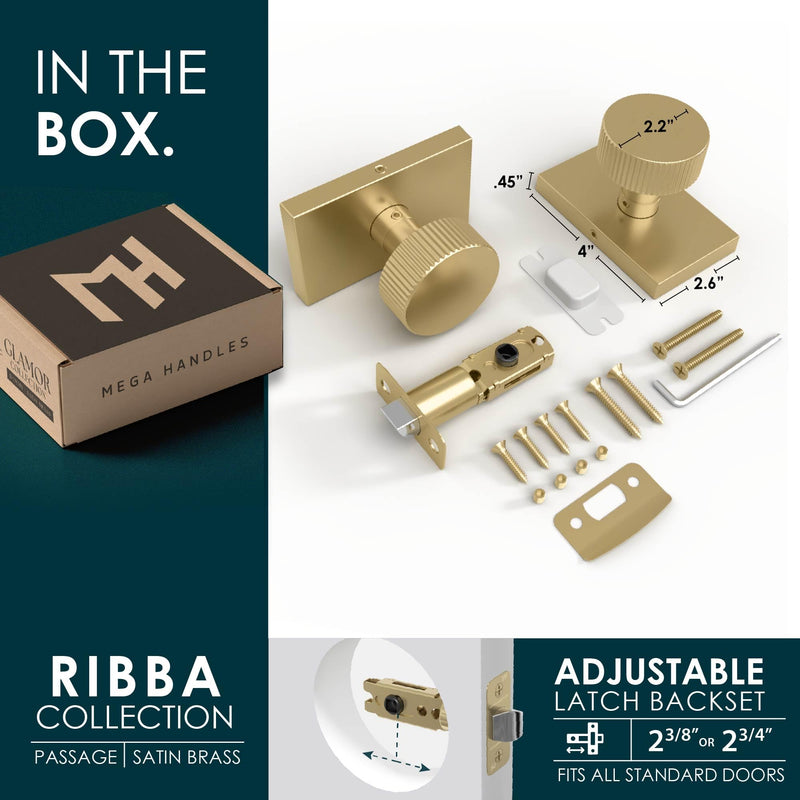 Mega Handles Ribba Passage Door Knob Gold (1-Pack) - Hallway No Lock Satin Brass 1