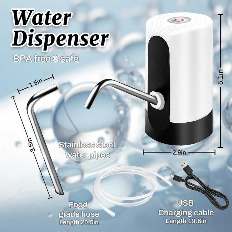Water Dispenser for 5 Gallon Bottle, Portability Electric Water Pump with USB Data Cable,White Automatic Drinking Water Bottle Pump for Travel, Kitchen, Home, Office White