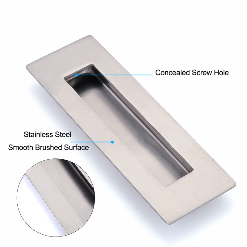 4 Pack Recessed Door Pull Handles with 8 Screws, 6 Inch Rectangular Flat Sliding Door Pulls, Closet Door Finger Pull Handles,Satin Brushed Stainless Steel Pocket Door Handles 6 inch (4 Pack) Silver