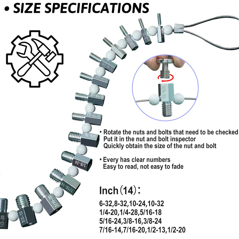 Nut & Bolt Thread Checker (Complete SAE/Inch and Metric Set) - 26 Male/Female Gauges - 14 Inch & 12 Metric - Quickly Checking Nuts and Bolts Inch or Metric and Verifying The Size and Thread Pitch