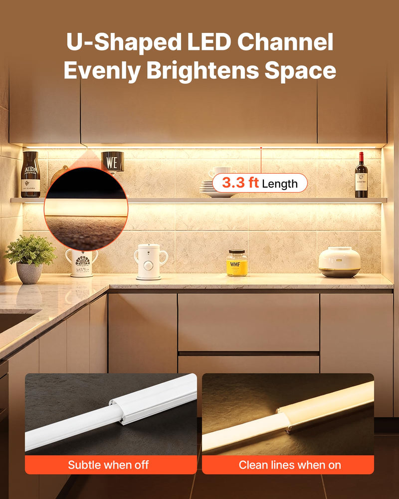 VEVOR 6-Pack 3.3 ft/1M U Shape LED Aluminum Channel, with Milky Cover, End Caps and Mounting Clips, Aluminum Profile for LED Strip Light Installations, Easy Installation, for Under Cabinet Counter 6Pcs* 3.3ft