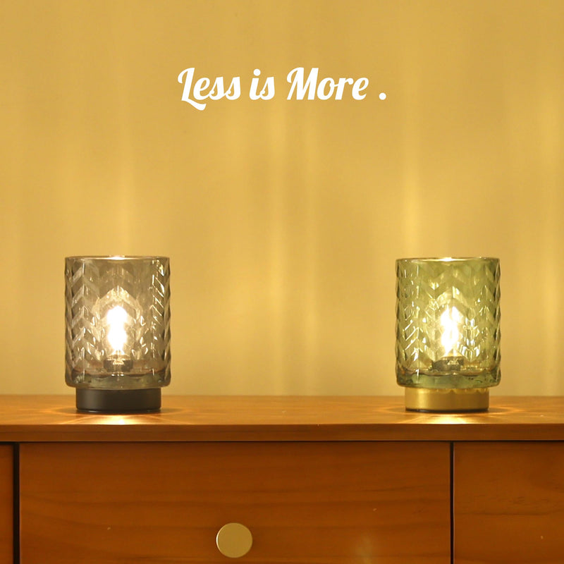 Battery Operated Lamp with Timer, Small Table Lamp with LED Bulb, Glass Cordless Lamps Beside Table Light for Living Room, Bedroom, Entryway Wave Design-Grey Wave-Green