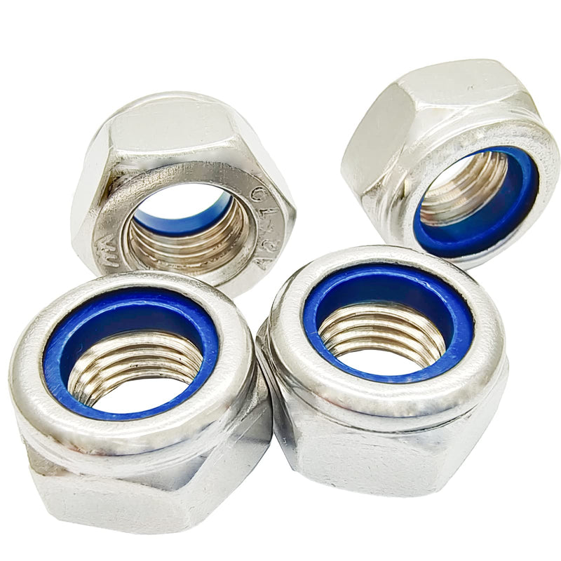 5Pcs M12 x 1.5mm Metric Fine Thread Nylon Insert Lock Nuts,304 Stainless Steel Lock Nut Non-Slip Lock Nut Nylon Self-Locking Nut.