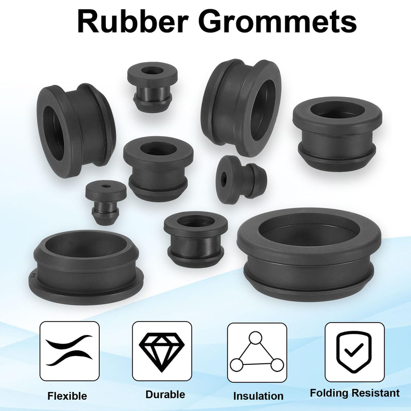 PATIKIL 10mm / 3/8 Inch Drill Hole,1/4 Inch ID Rubber Grommets, 15Pcs Top Hat Grommet for Wiring Eyelet Ring Gasket Automotive Firewall Cable Hole Plugs Wires Protection, Black 15