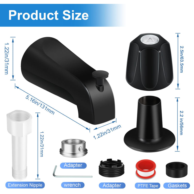 Coolfell Tub Shower Trim Kit, Matte Black Shower Knob 3 Piece and Bath Tub Spout, for Price/Pfister Verve and 3 Handle Tub Shower Faucet, Bathtub Spout for 1/2" Copper, 1/2" and 3/4" Male Thread