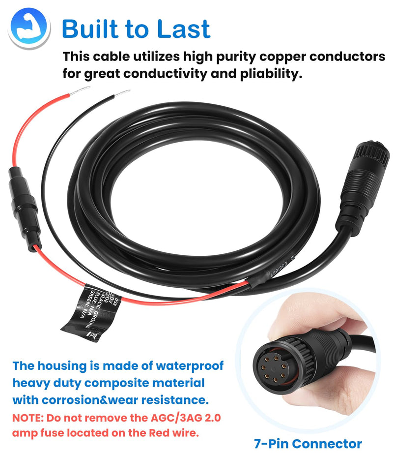 010-10553-00 Marine Power Cable Compatible with Garmin GMS 10 Network Port Expander, 6ft 7-Pin Heavy Duty Power Cord Replacement for Garmin Marine Network System