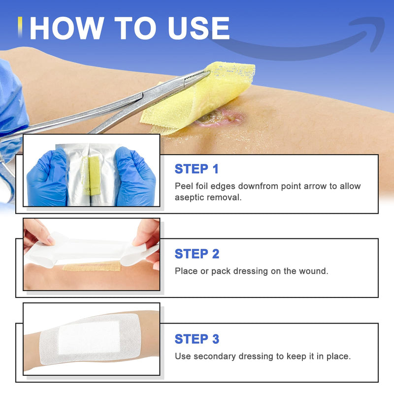 Medical Xeroform Petrolatum Dressing 1"x8", 50 Individual Pack, Non-Adherent Gauze Pad Strip, Fine Mesh Gauze Patch Supplies for Wound Care, Burns, Lacerations, & Skin Grafts