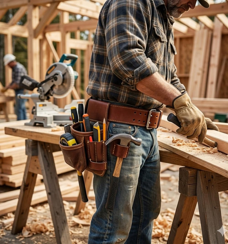 Leather Work Belt Tool Belt (Tan, 35"-45") | Real Grain Leather, No Joint Belt Tan 35"-45"