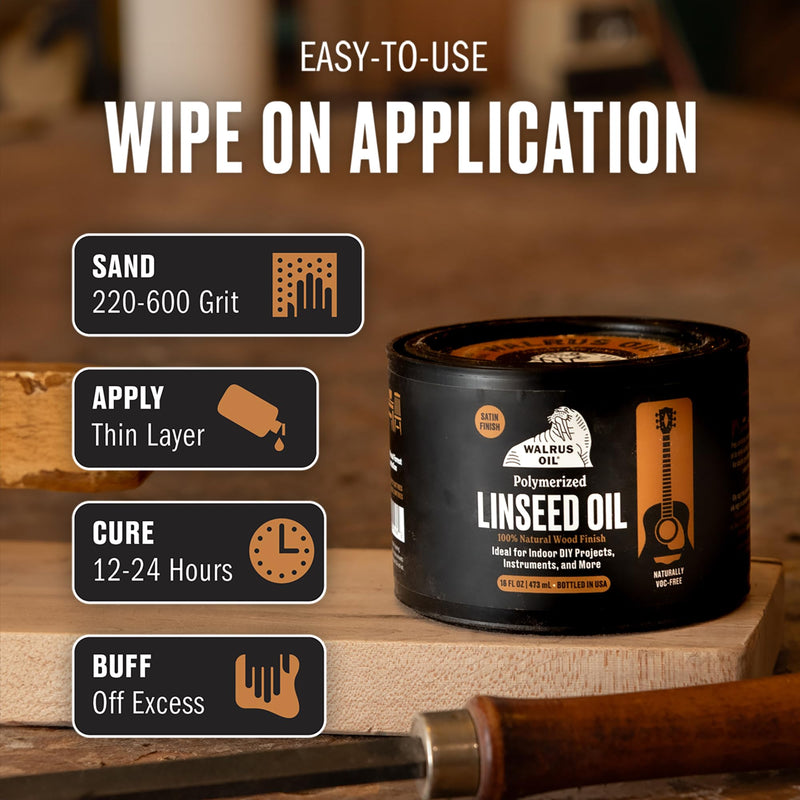 Walrus Oil - Polymerized Linseed Oil. 100% Natural, VOC-Free, Fast Curing Wood Sealer. Food-Contact Safe, 16oz Can