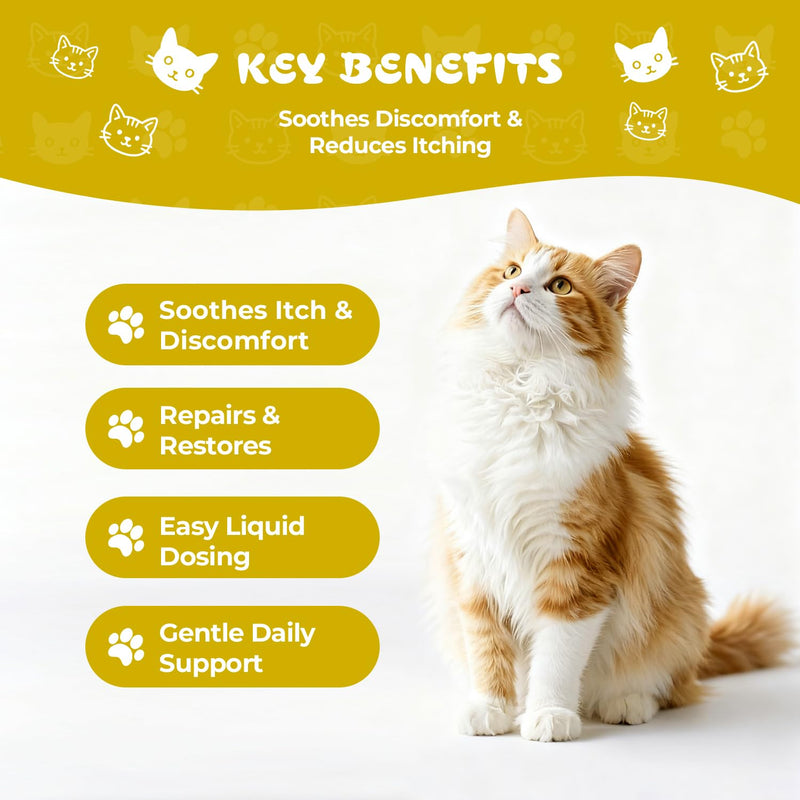 Mange Treatment Cats, Cat Mange & Itchy Skin Relief, Natural Gentle Supplement for Dry Skin, Itchy Skin, Dandruff & Coat Support