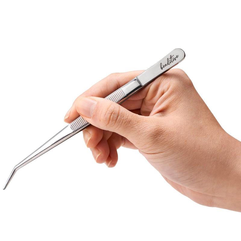 Beaditive 6-inch Sewing Machine Tweezers Set (3-PC) Serrated Bent Tips | Professional Grade, High Precision | Stainless Steel 3