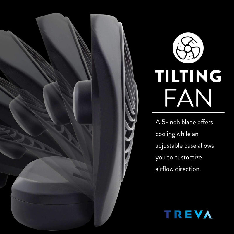 Treva 5 Inch Battery Powered Fan Portable Desk Fan 2 Cooling Speeds with Compact Folding & Tilt Design Cubicle Accessories Small Portable 2 Pack (Black) Black 2 Units