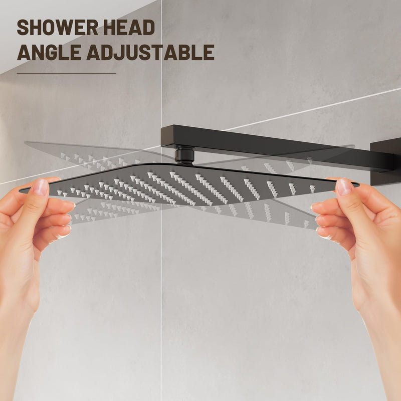 Esnbia 10" Rain Shower Head, Stainless Steel Rainfall Ceiling Mount Shower Head, 2.5 GPM Water Flow, Matte Black (Shower Arm Not Include) 10 Inch