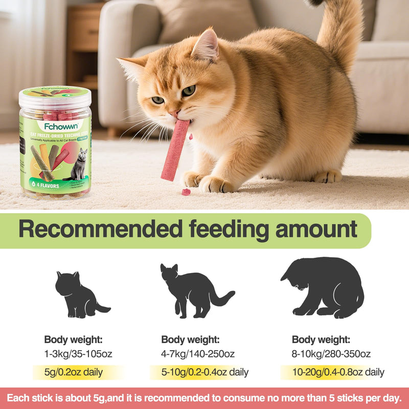 4 Flavor/110g Freeze-Dried Cat Treats,Chew Sticks for Dental Health,Hairball Control & Digestive Support (Beef,Cat Grass Salmon,Chicken Pumpkin,Chicken Dragon Fruit)