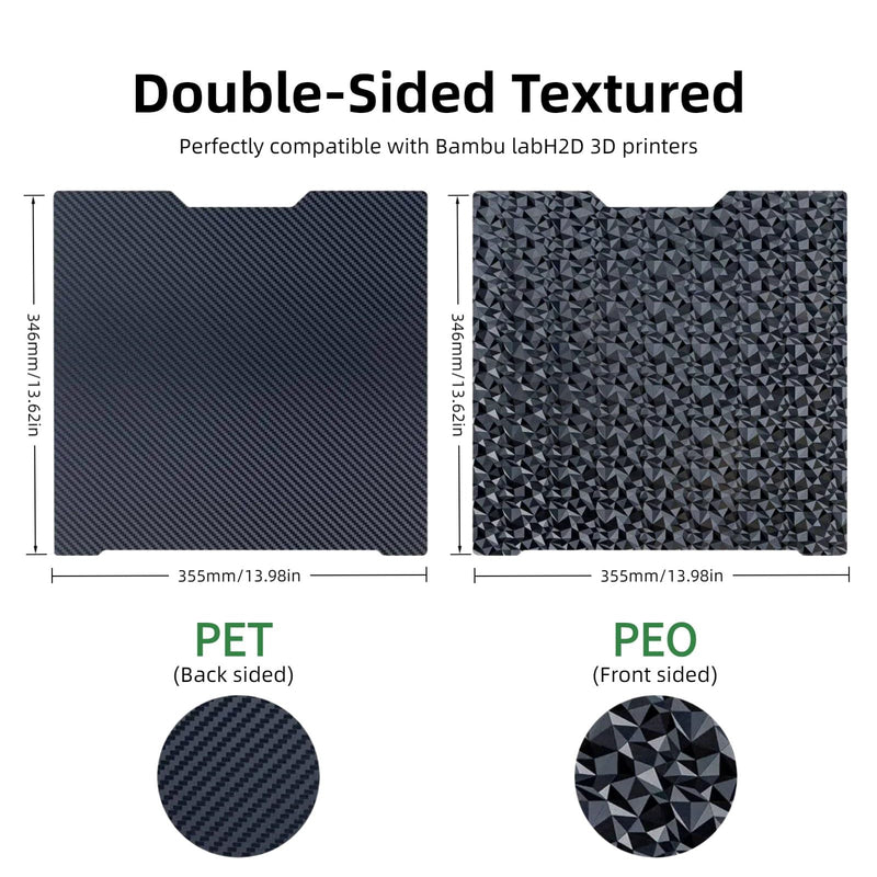 Build Plate for Bambu Lab H2D, 355x346mm Dual Texture PEO & PET Surface(Carbon Fiber+Diamond), Removable Spring Steel Heated Printing Bed Platform, Compatible with PLA/PETG/TPU H2D-355cm