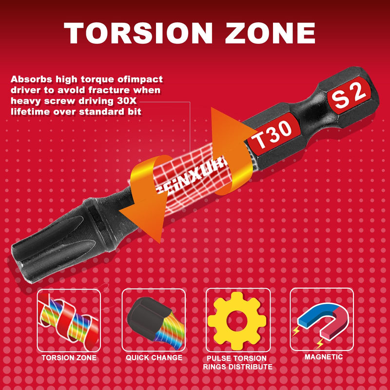 15 Pieces T30 Impact Tough Magnetic Screwdriver Bit Set, 2 In. #30 Torx Head Power Bit Set, S2 Alloy Steel T30 Star Bit Set 2"-15PCS