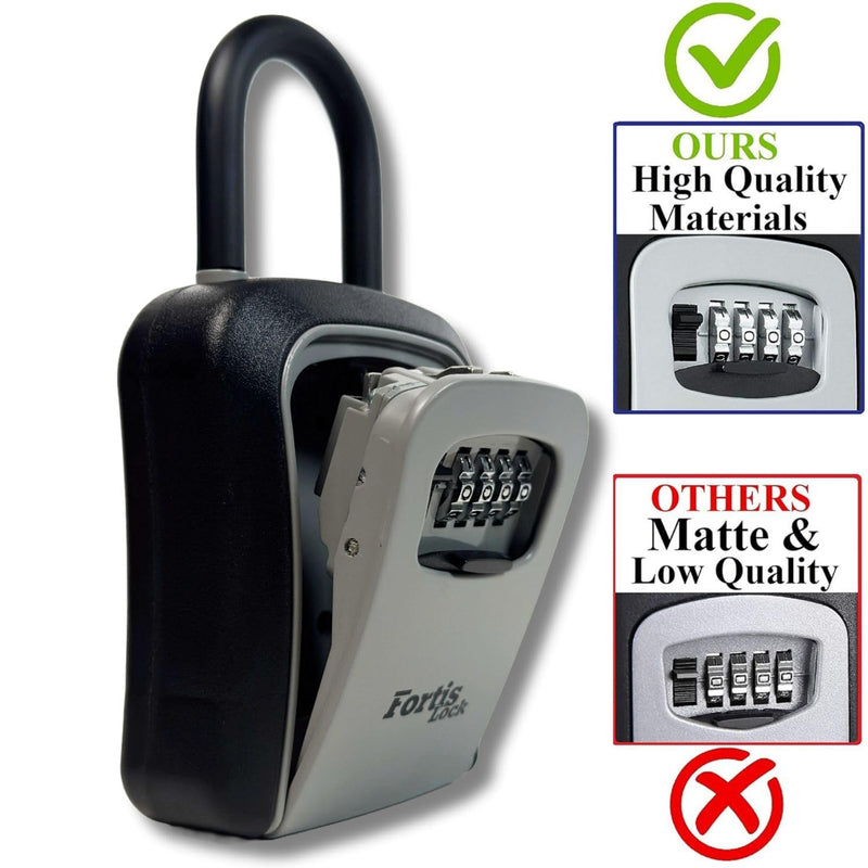 Box for Keys with Code, Portable Shackle Key Safe, 4-Digit Combination, Weather-Resistant Key Lock Box for Outside Doors & Gates, Gray