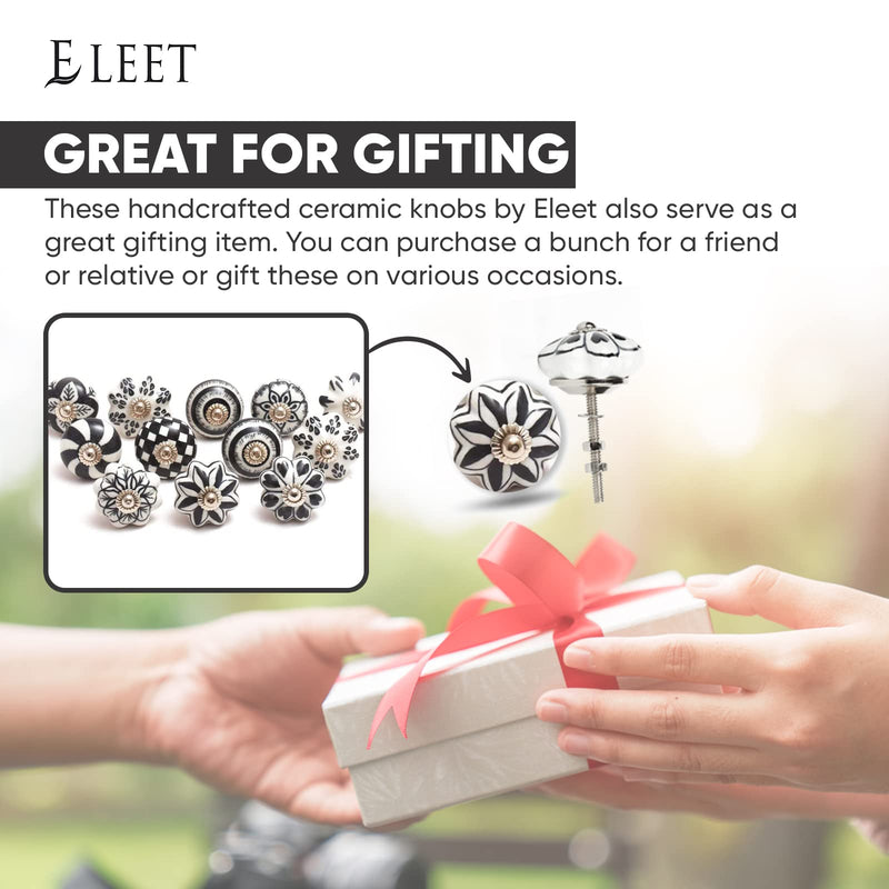 Eleet Designer Ceramic Cabinet Knobs - Pack of 12 Black & White Hand Painted Vintage Cabinet Cupboard Door & Drawer Pulls Chrome Hardware (12, Black &White) Ceramic Knobs Set of 12 - NewNest Australia