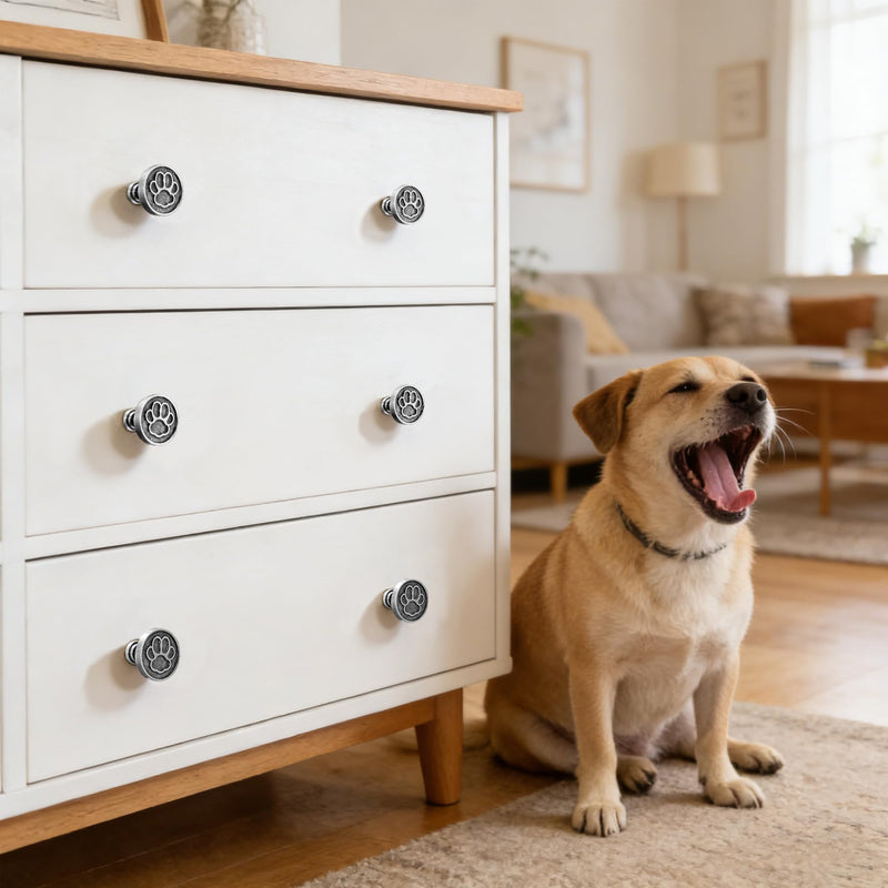 8PC Antique Silver Dog Paw Cabinet Knobs, Dog-Themed Drawer Knobs Cute Round Dresser Pulls Animal Cabinet Pulls Used for Kitchen/Cupboard/Bathroom/Wardrobe/Hardware 8 Dog Paw Antique Silver