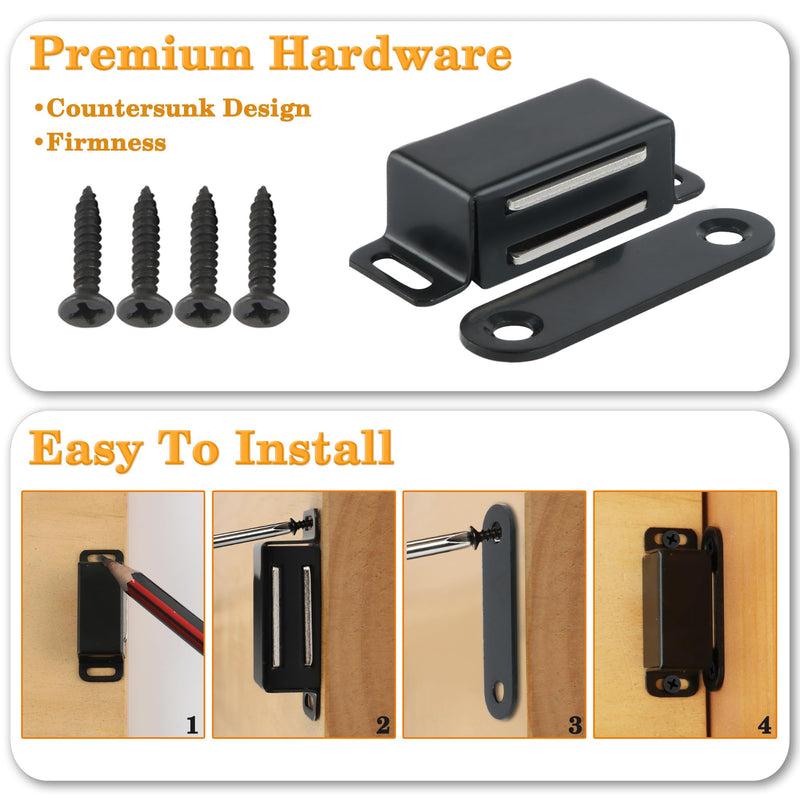 Alise Magnetic Cabinet Door Catch 12Pcs,Cabinet Door Magnets Catches Black Magnetic Door Closers for Cabinets,Stainless Steel Magnetic Cabinet Latch Door Latches for Closet Cupboard Drawer Kitchen 1-Small Size( 12 PCS )