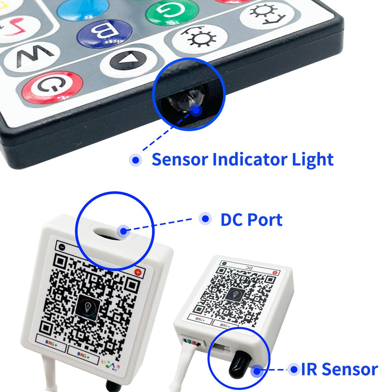 FONEWE 44 Key RGB LED Strip Lights IR Remote Control, Remote Receiver RGB LED Light Strip, 24V Power Adapter for LED Lights