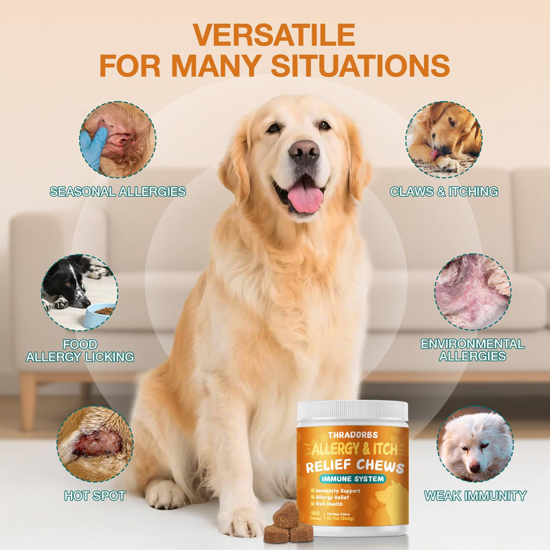 Dog Allergy Relief Chews, Strawberry,180 Count, Itch Relief Supplement for Dogs