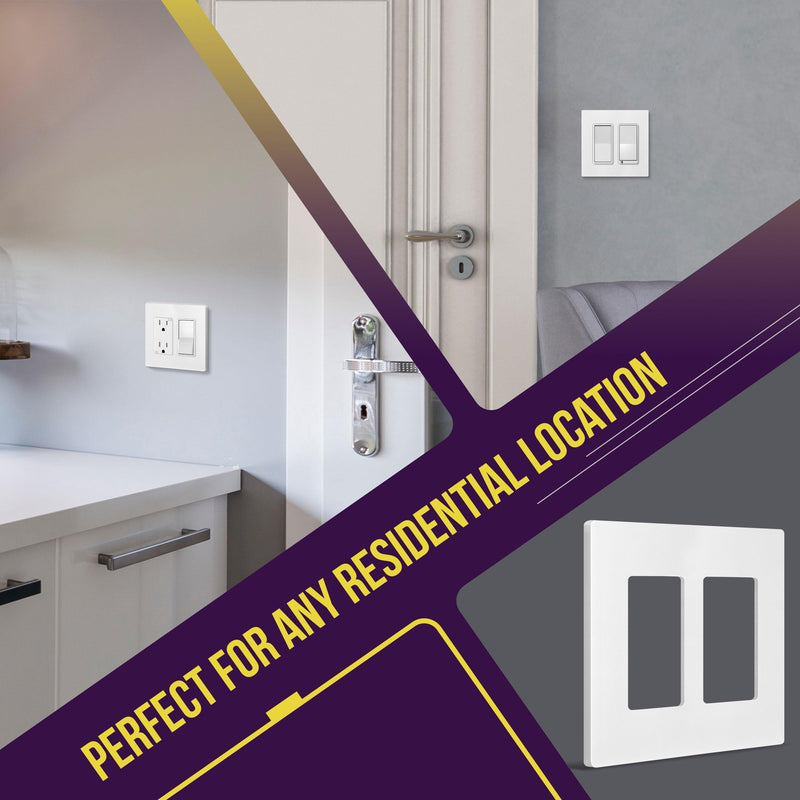 ENERLITES Screwless Decorator Wall Plates Child Safe Outlet Covers, Size 2-Gang 4.68" H x 4.73” L, Unbreakable Polycarbonate Thermoplastic, SI8832-W-5PCS, Glossy, White (5 Pack) Standard Size 5 PCS 2 Gang