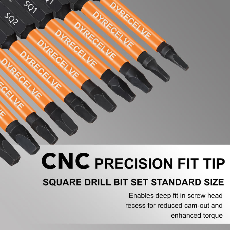 12-Pack Square Drive Bits- PREMIUM S2 Alloy Steel Square Bit Set Magnetic Heads- Robertson Square Drill Bit Set (Long 2.55"& Hex Shank) Square Head Screwdriver Sizes #0, 1, 2, 3, and #4 Black
