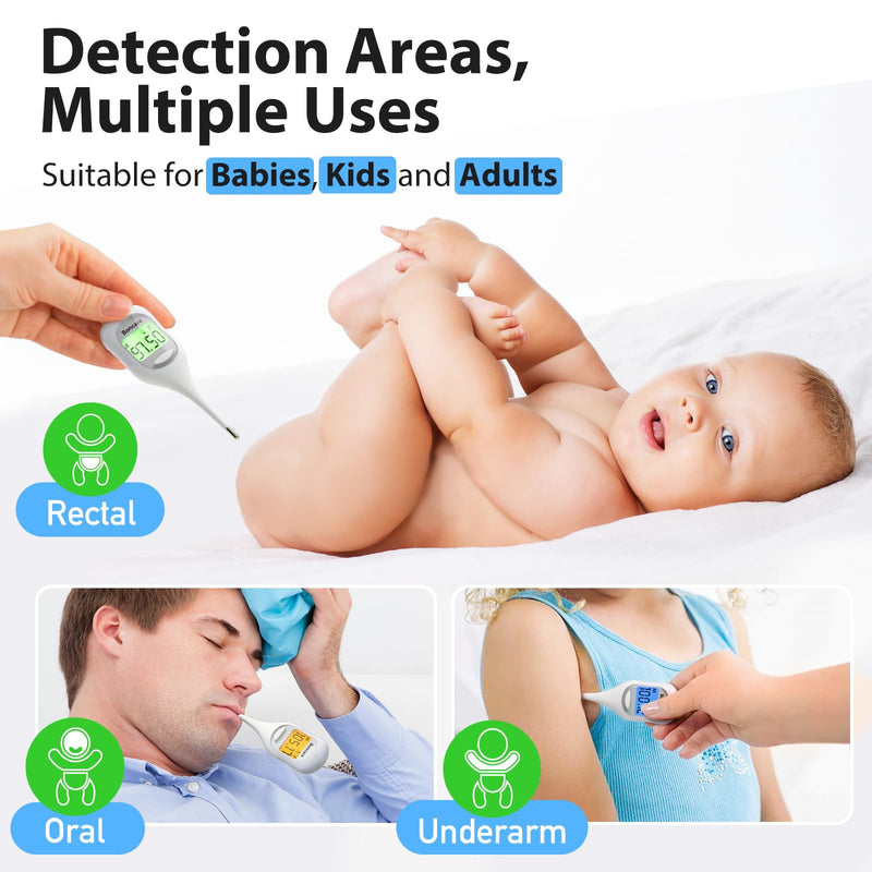 Boncare Basal Body Thermometer for Ovulation, Oral Thermometer for Adults and Kids - Accurate Rectal Thermometer for Baby, with Fever Alarm and Large Display, FSA HSA Eligible (Rice-White) Rice-white
