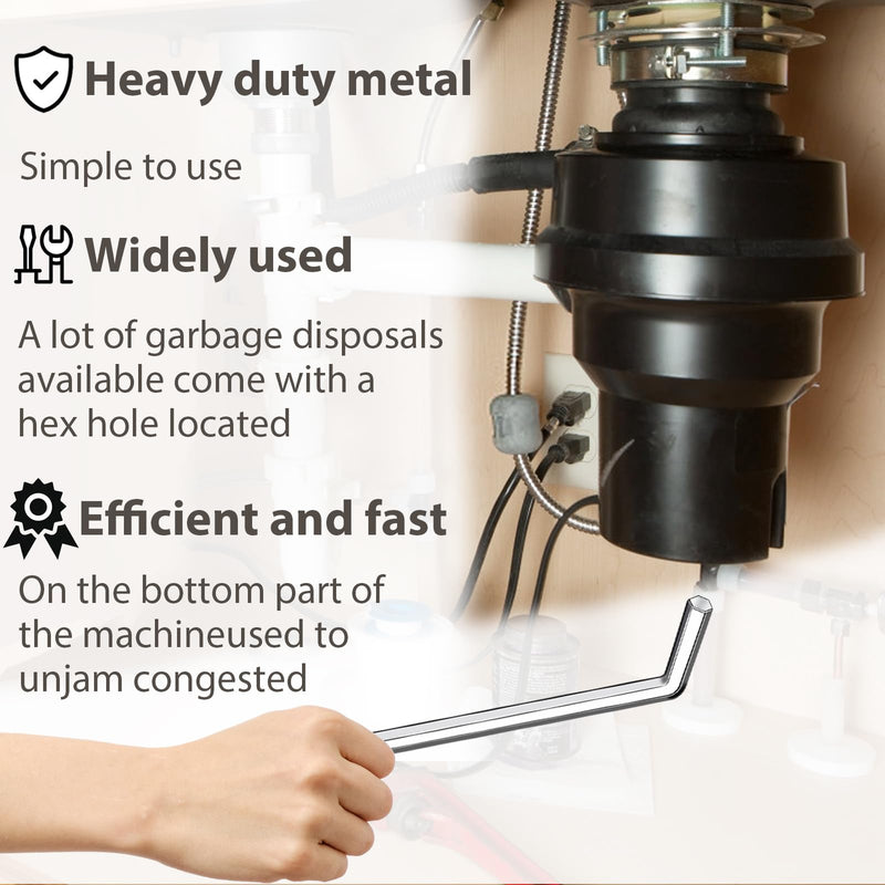 Garbage Disposal Wrench, Garbage Disposal Allen Wrench Tool Compatible with InSinkErator Garbage Disposal for Un-Jam/Food Garbage Disposal Fix Garbage Disposal Repair/Unclog Kitchen Sink, Silver