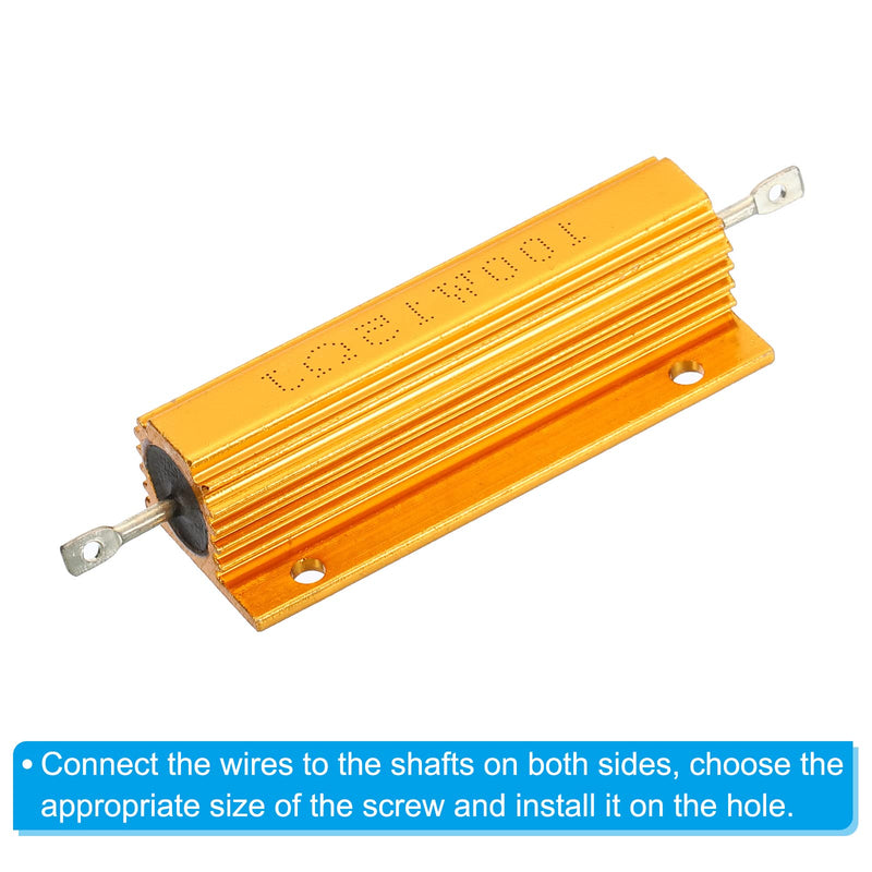 PATIKIL 100W 15 Ohm Aluminum Shell Resistor, 2 Pack Aluminum Housing Resistor Housed Case Wirewound Resistors Screw Tap Power Resistor, Golden