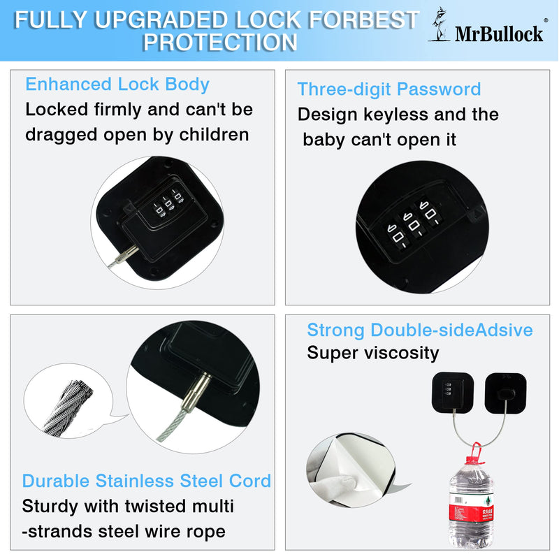 MrBullock Refrigerator Lock, 4 Pack, Combination Lock, Keyless, Childproof, Black