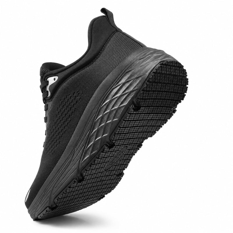 Black Non Slip Work Shoes for Women, Water-Resistant Kitchen & Restaurant Sneakers, Cushioned Thick Midsole for All-Day Standing, Chef & Food Service Footwear 8 Black-mesh
