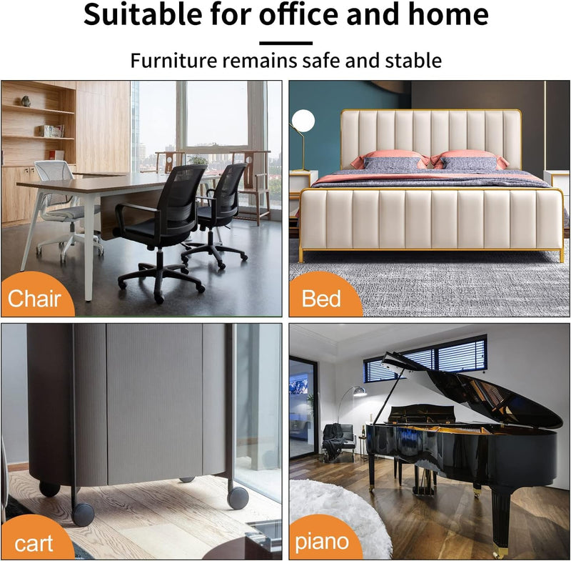 16 PCS Felt Furniture Coasters Caster Cups, Bed Office Chair Furniture Wheel Stoppers to Prevent Sliding, Felt Bottom Furniture Pads for Hardwood Floors, Prevent Scratches (Black, L: 2.1" * W:1.3") Black - S S: L:2.1" * W:1.3"