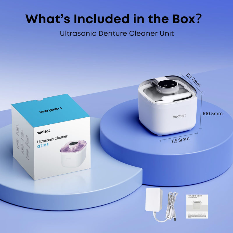 NEATEST Ultrasonic Retainer Cleaner Machine, 45kHz Ultrasonic Denture Cleaner, 350ML Stainless Steel Dental Cleaning Pod, 5 Timer Modes for Retainers, Aligners, Mouth Guards, Braces, Night Guards