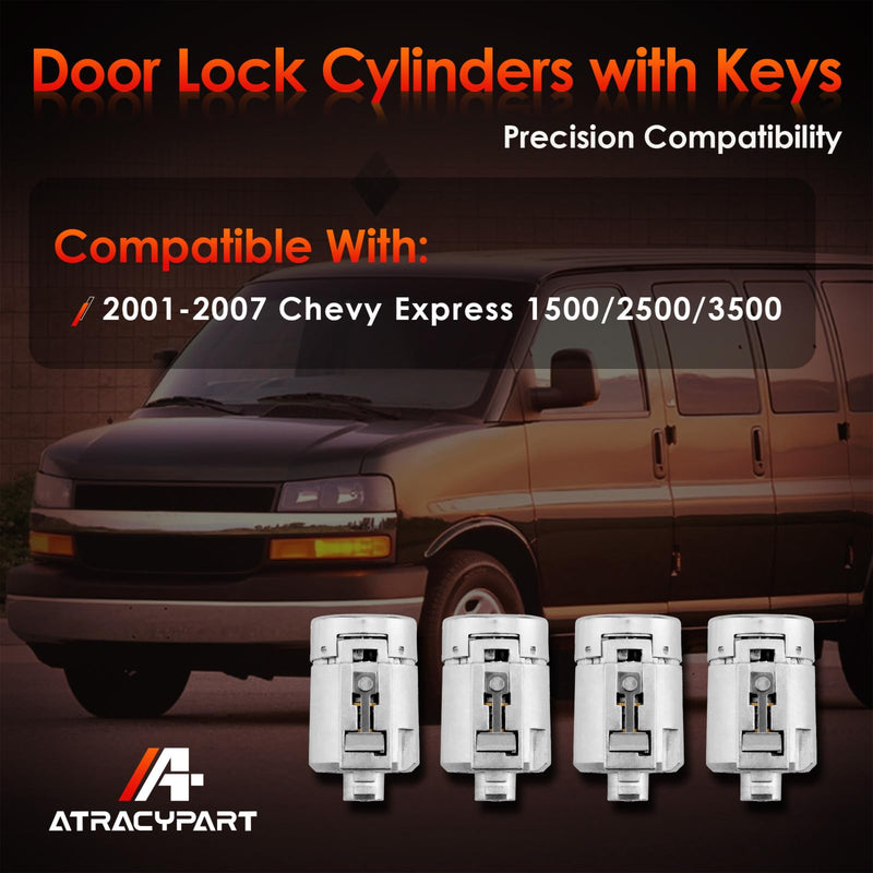Door Lock Cylinders with 2 Keys, Compatible with 2001-2007 Chevy Express 1500/2500/3500 Van, Replace OE#: 706591 X4, 598007 X2
