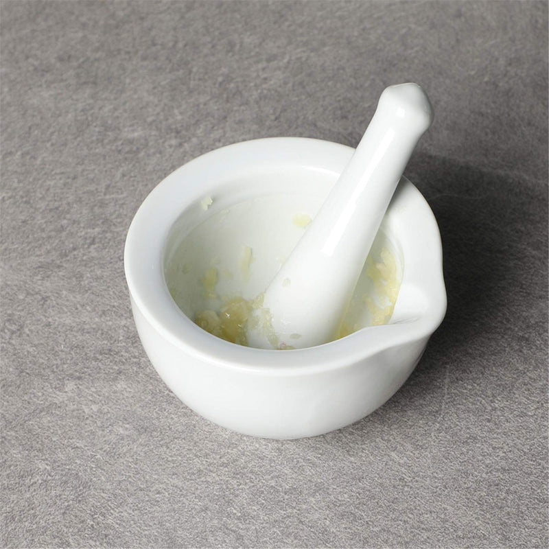 LEETOYI Porcelain Small Mortar and Pestle, Ceramic Herb Grinder Pill Crusher Set, 3.3 inch White 3.3-inch