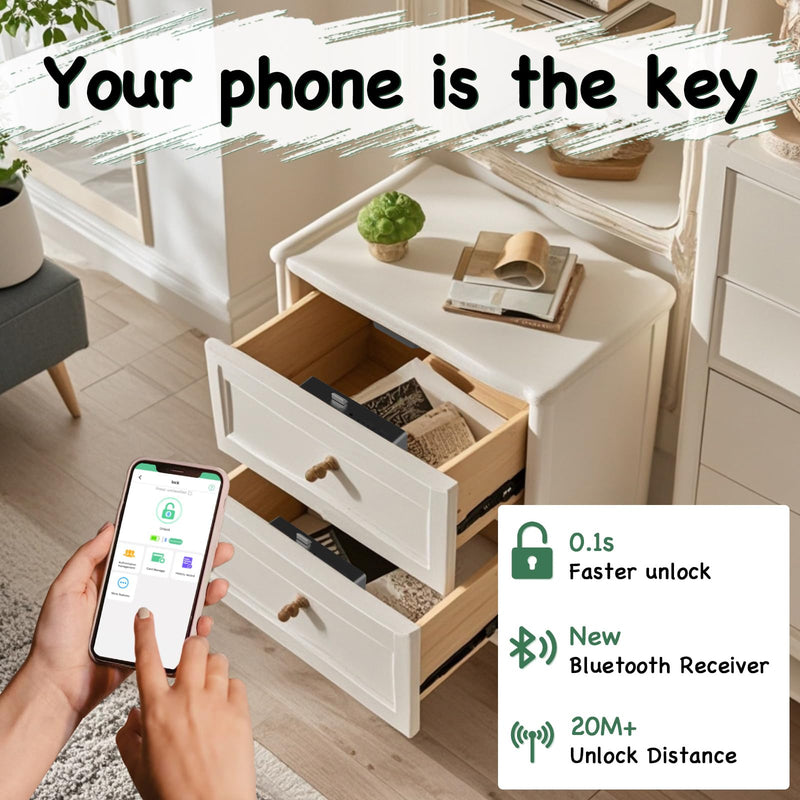 Smart RFID Drawer Lock, Hidden Digital Electronic Bluetooth RFID Cabinet Drawer Lock for Adults Baby Proofing Teens Liquor Cupboard File Black