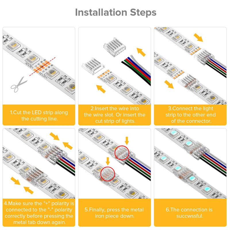 BTF-LIGHTING SMD 5 Pin 12mm 0.47in Width Transparent Connector Kit, 4xGapless Solderless 8pcs Corner Connectors,4pcs 5.9in Long 22AWG Extension Wires,Support 5050 SMD RGBW LED Strip Multi Function Connector