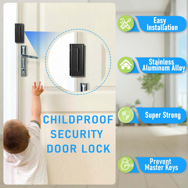 3Pack Home Security Door Reinforcement Lock, Childproof Safety Door Lock Latch Inside Stopper, Add High Security to Prevent Home Unauthorized Entry, Aluminum Construction Finish Black 3