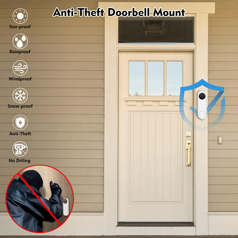 Anti-Theft No Drill Doorbell Mount Compatible with Google Nest Doorbell (Battery), Video Doorbell Door Mount for Apartment, Home, Renters, No Tools Needed and Protect Your Wall - NewNest Australia