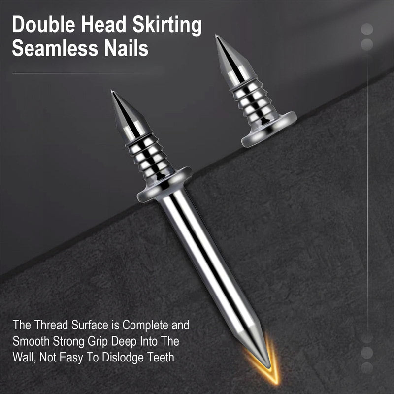 250 Pcs Double-Head Skirting Thread Seamless Nail, Double-Headed Nails, Invisible Screws & Nail-Specific Sleeve Tool, Seamless Skirting Thread Nails with Solid Wood Baseboard. 250