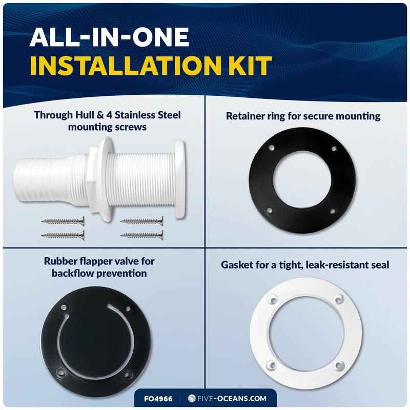 Five Oceans Boat Through Hull with Scupper Valve - Self-Bailing Deck Drain for Pontoon & Boats