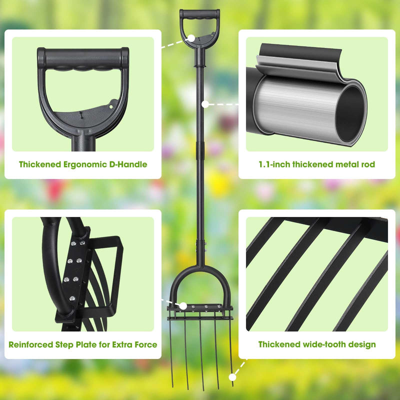 Broadfork Garden Tool, 55IN Pitch Fork for Gardening 5-Tine Heavy Duty Garden Fork with Ergonomic D-Grip Handle for Digging Loosening Soil Cultivating Weeding Composting 55 IN Large