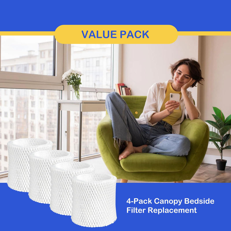 Humidifier Wicking Replacement Filter Compatible with Canopy Bedside and Nursery Humidifier, Wood Pulp & Paper Filter, 4 Pack White