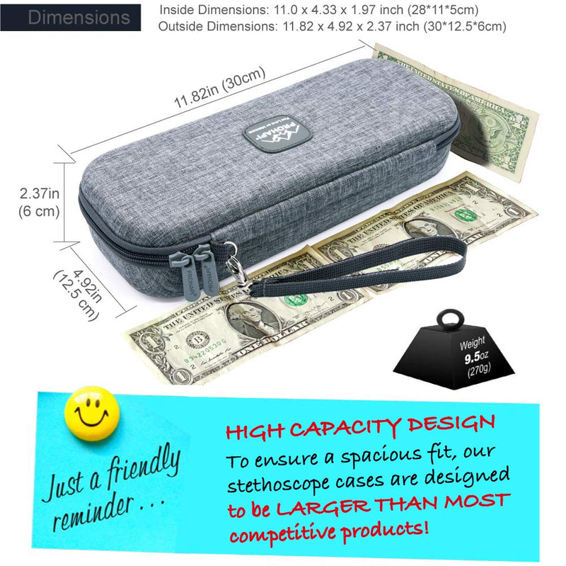 Hard Stethoscope Case, Large Stethoscope Carrying Case with ID Slot, Compatible with 3M Littmann/ADC/Omron/MDF Stethoscope Includes Mesh Pocket for Nurse Accessories (Volcanic Grey) Volcanic Grey