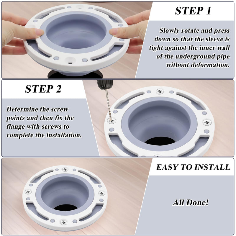 Toilet Flange Repair Kit Fits for 4 Inch 5 Inch or Special 3 Inch Drain Pipe, Universal Toilet Flange for Toilet Repair and Installation, Perfect Seal No More Leaks (Gray)