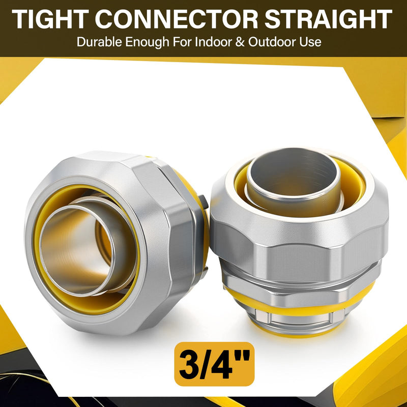 Gisafai 10 Pcs Liquid Tight Connector Straight Insulated Zinc Die Cast Metal Tight Electrical Conduit Fittings for 3/4 Inch Flexible and Type B Flexible